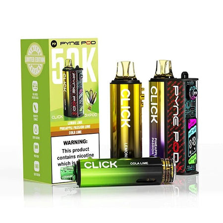 Pyne Pod Click 50K Vape Kit lime edition with packaging on a white background - uk vape sales