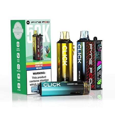 Pyne Pod Click 50K Vape Kit special edition with packaging on a white background - uk vape sales