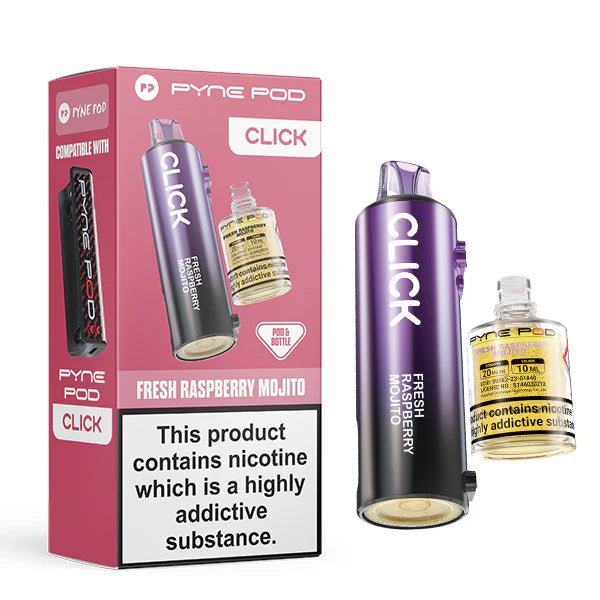 Pyne Pod Click Refill Pods fresh raspberry mojito pod and packaging on a white background - uk vape sales