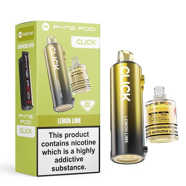 Pyne Pod Click Refill Pods lemon lime pod and packaging on a white background - uk vape sales
