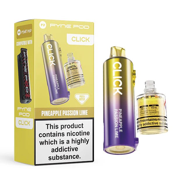 Pyne Pod Click Refill Pods pineapple passion lime pod and packaging on a white background - uk vape sales