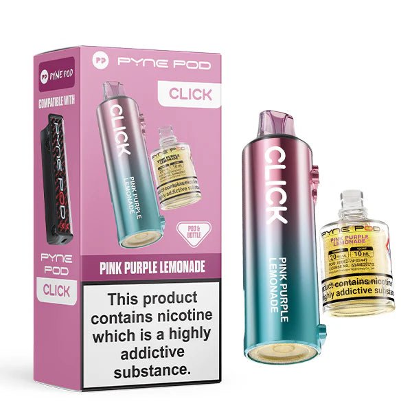 Pyne Pod Click Refill Pods pink purple lemonade pod and packaging on a white background - uk vape sales
