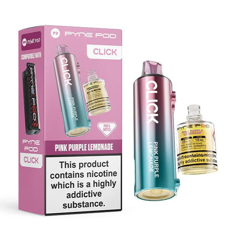 Pyne Pod Click Refill Pods pink purple lemonade pod and packaging on a white background - uk vape sales