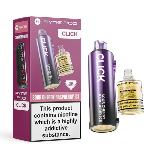 Pyne Pod Click Refill Pods sour cherry raspberry ice pod and packaging on a white background - uk vape sales