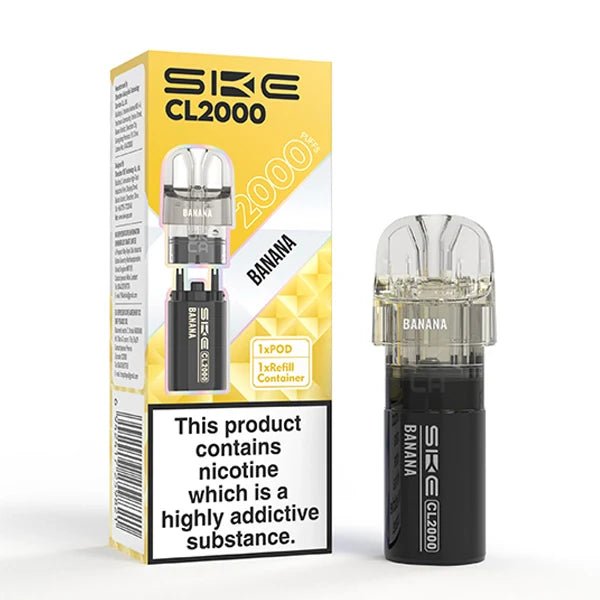 SKE CL2000 Refill Pods banana pod with packaging on a white background - uk vape sales
