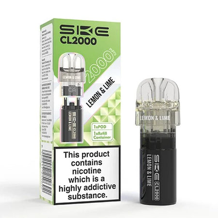 SKE CL2000 Refill Pods lemon & lime pod with packaging on a white background - uk vape sales