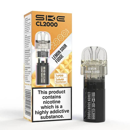 SKE CL2000 Refill Pods lemon sour fudge pod with packaging on a white background - uk vape sales