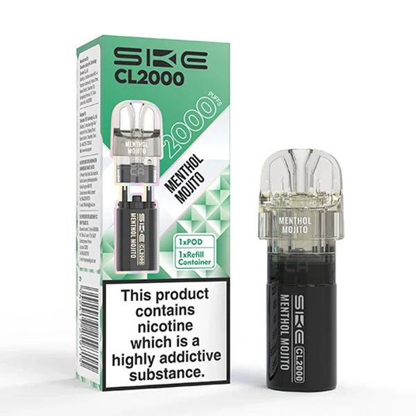 SKE CL2000 Refill Pods menthol mojito pod with packaging on a white background - uk vape sales