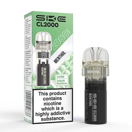 SKE CL2000 Refill Pods menthol pod with packaging on a white background - uk vape sales