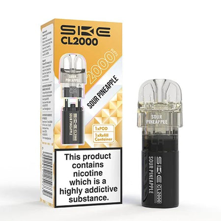 SKE CL2000 Refill Pods sour pineapple pod with packaging on a white background - uk vape sales