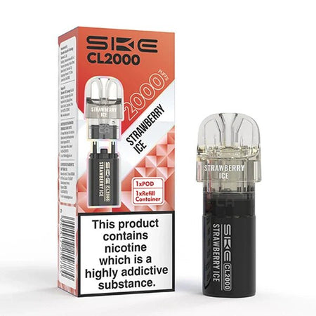 SKE CL2000 Refill Pods strawberry ice pod with packaging on a white background - uk vape sales
