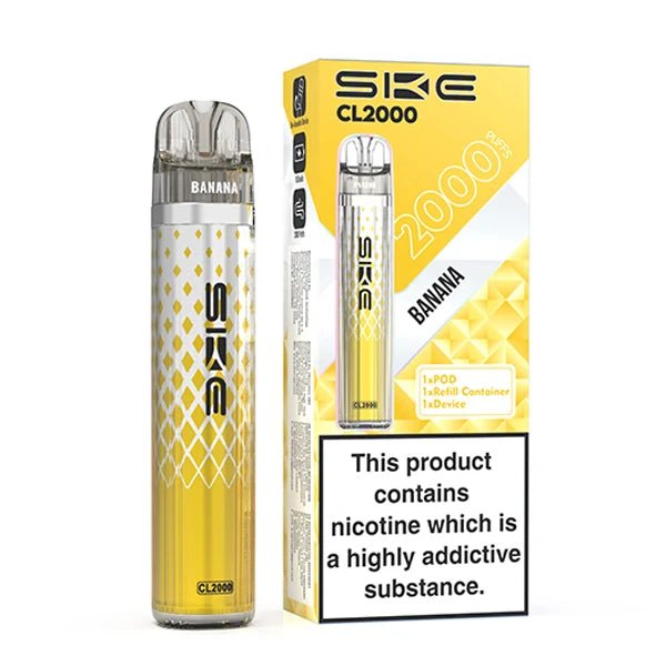 SKE CL2000 vape kit banana device and packaging on a white background - uk vape sales