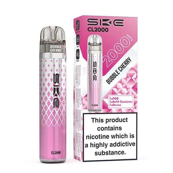 SKE CL2000 vape kit bubble cherry device and packaging on a white background - uk vape sales