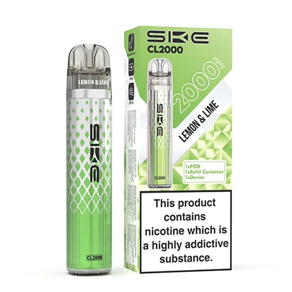 SKE CL2000 vape kit lemon & lime device and packaging on a white background - uk vape sales