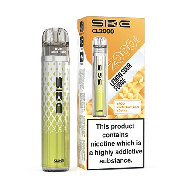 SKE CL2000 vape kit lemon sour fudge device and packaging on a white background - uk vape sales