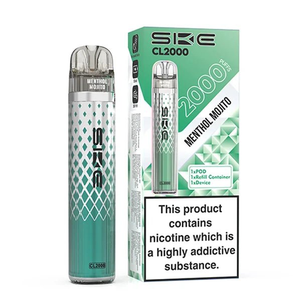 SKE CL2000 vape kit menthol mojito device and packaging on a white background - uk vape sales
