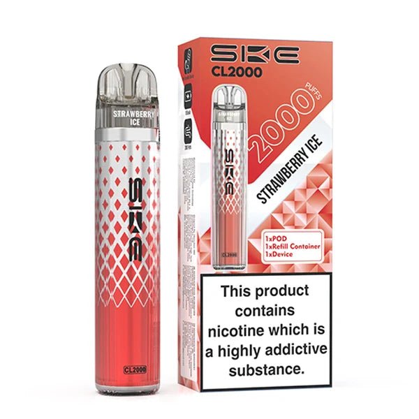 SKE CL2000 vape kit strawberry ice device and packaging on a white background - uk vape sales