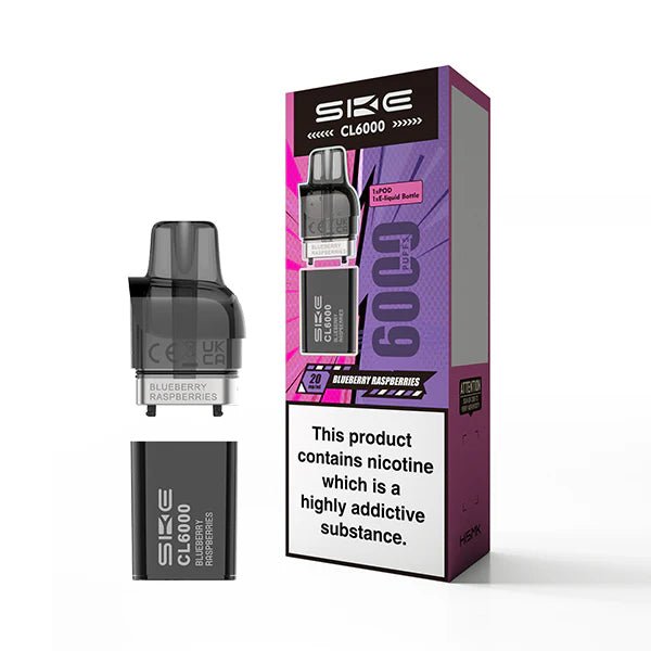 SKE CL6000 Refill Pods blueberry raspberries pod with packaging on a white background - uk vape sales