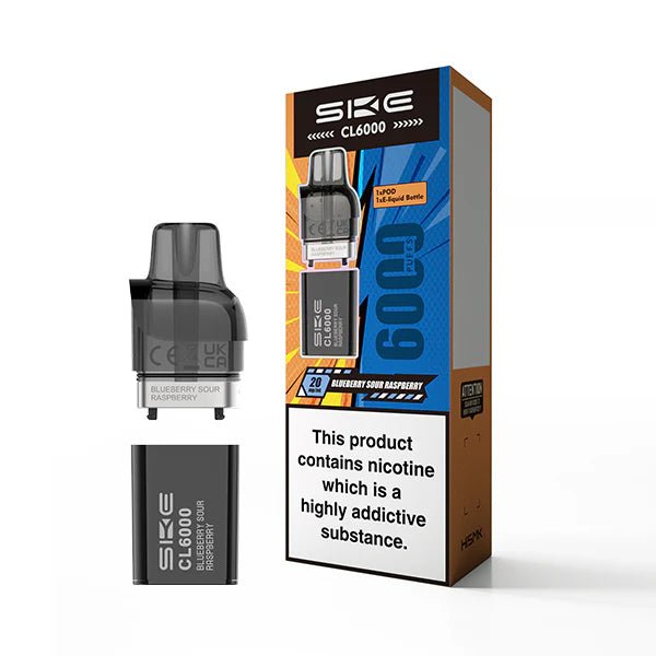SKE CL6000 Refill Pods blueberry sour raspberry pod with packaging on a white background - uk vape sales