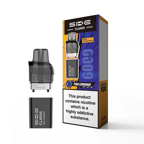 SKE CL6000 Refill Pods pink lemonade pod with packaging on a white background - uk vape sales