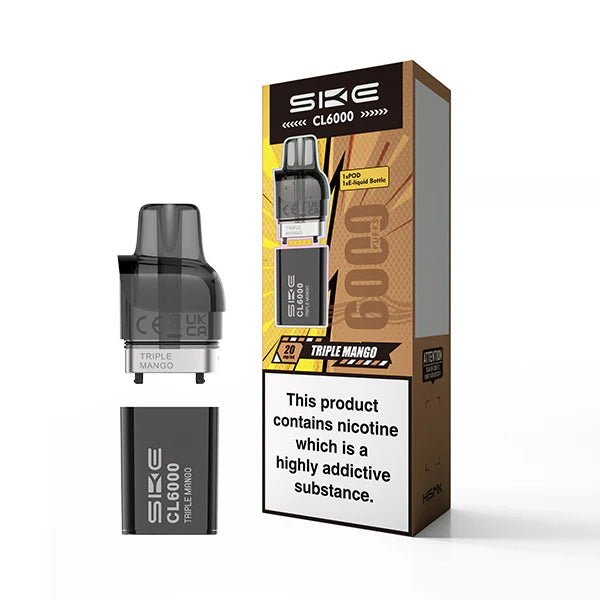 SKE CL6000 Refill Pods triple mango pod with packaging on a white background - uk vape sales