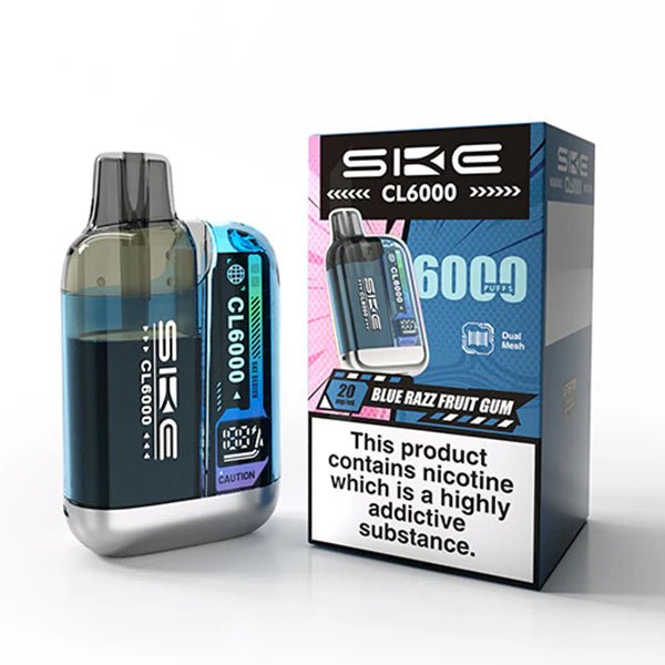 SKE CL6000 vape kit blue razz fruit gum device and packaging on a white background - uk vape sales