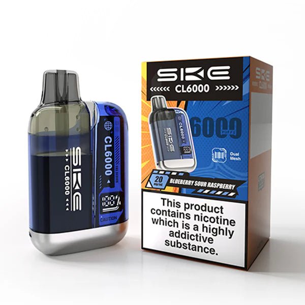 SKE CL6000 vape kit blueberry sour raspberry device and packaging on a white background - uk vape sales