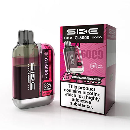 SKE CL6000 vape kit dragon fruit peach melon device and packaging on a white background - uk vape sales