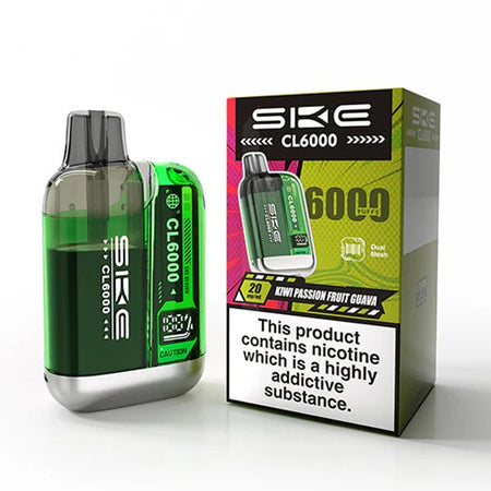 SKE CL6000 vape kit kiwi passion fruit guava device and packaging on a white background - uk vape sales 