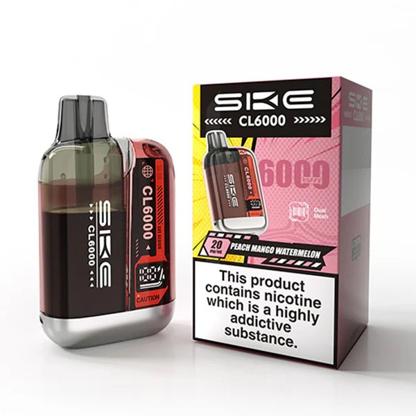 SKE CL6000 vape kit peach mango watermelon device and packaging on a white background - uk vape sales