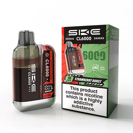 SKE CL6000 vape kit strawberry burst device and packaging on a white background - uk vape sales