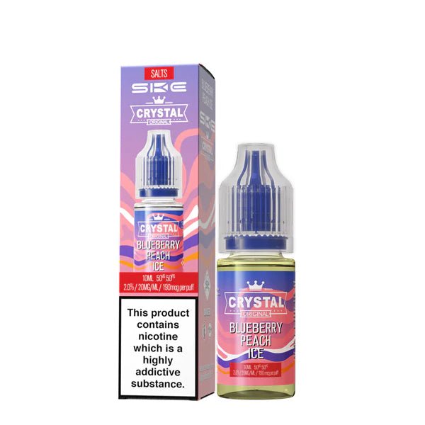 SKE Nic Salts blueberry peach ice 10ml nic salt bottle with packaging on white background - uk vape sale