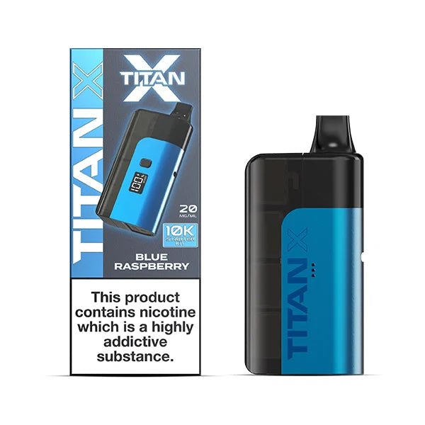 Titan X vape kit blue raspberry device and packaging on a white background - uk vape sales
