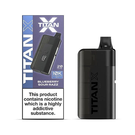 Titan X vape kit blueberry sour razz device and packaging on a white background - uk vape sales
