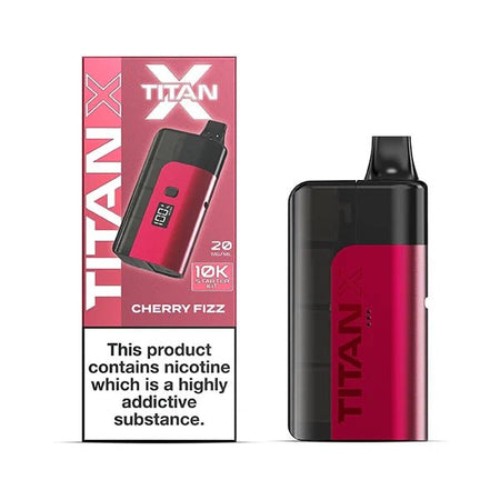 Titan X vape kit cherry fizz device and packaging on a white background - uk vape sales