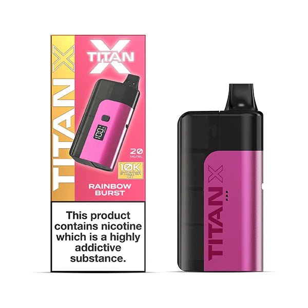 Titan X vape kit rainbow burst device and packaging on a white background - uk vape sales