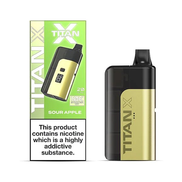 Titan X vape kit sour apple device and packaging on a white background - uk vape sales