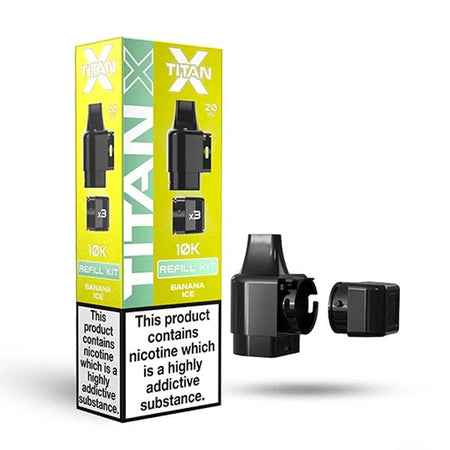 Titan X Refill Pods banana ice with packaging on a white background - uk vape sales