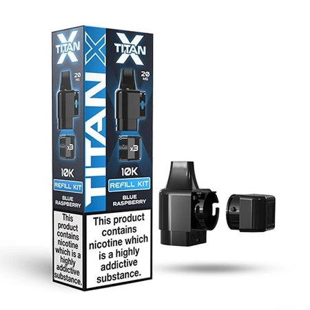 Titan X Refill Pods blue raspberry with packaging on a white background - uk vape sales