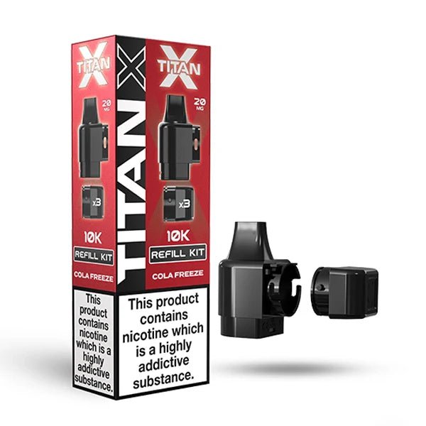Titan X Refill Pods cola freeze with packaging on a white background - uk vape sales
