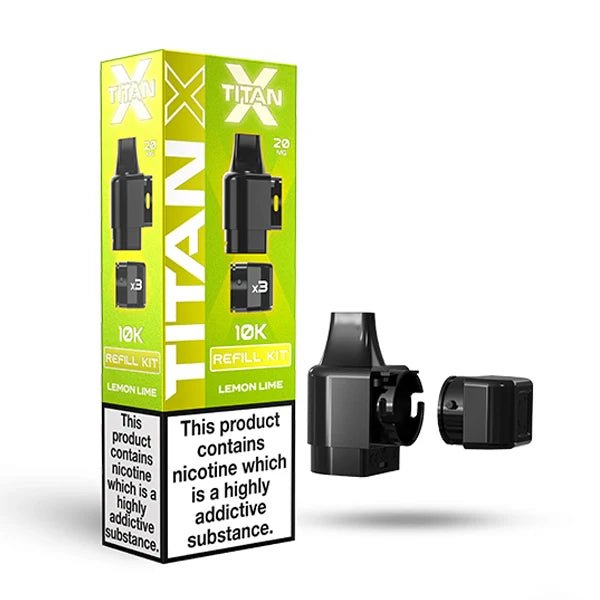 Titan X Refill Pods lemon lime with packaging on a white background - uk vape sales