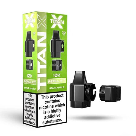 Titan X Refill Pods sour apple with packaging on a white background - uk vape sales