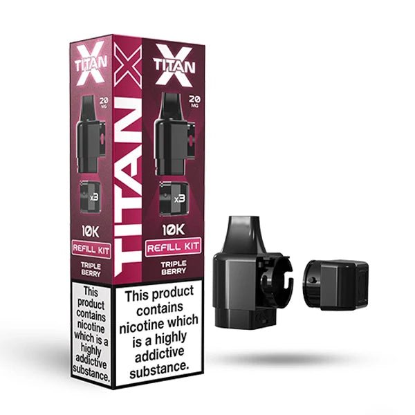Titan X Refill Pods triple berry with packaging on a white background - uk vape sales