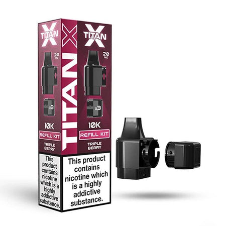 Titan X Refill Pods triple berry with packaging on a white background - uk vape sales