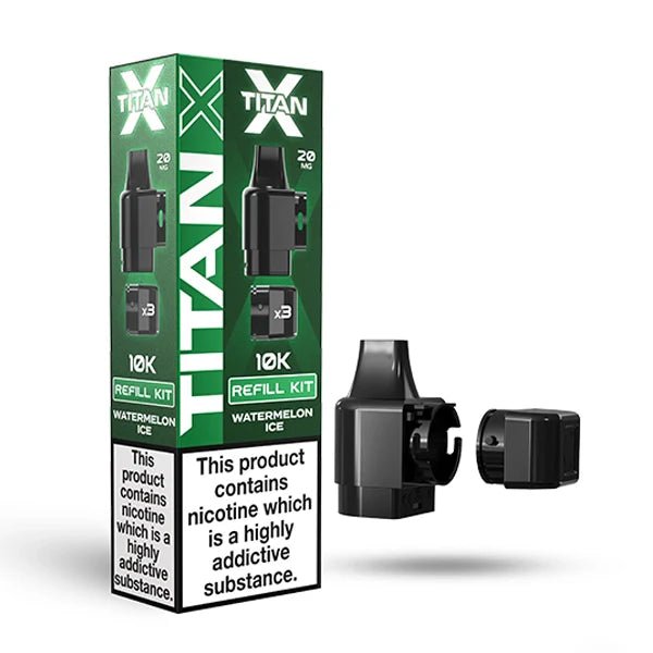 Titan X Refill Pods watermelon ice with packaging on a white background - uk vape sales