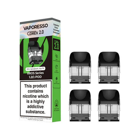 Vaporesso Xros Corex 2.0 Replacement Pods packaging with 4 1.2Ohm pods on a white background - UK vape sales
