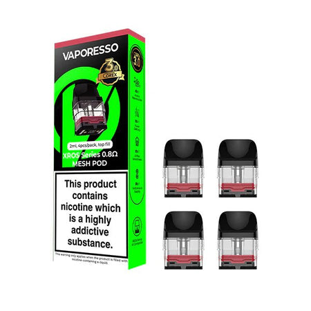 Vaporesso Xros Corex 3.0 Replacement Pods packaging with 4 0.8 Ohm pods on a white background - UK vape sales