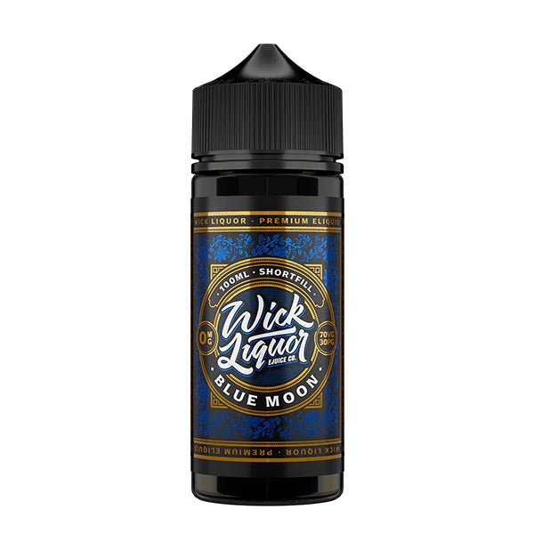 Wick Liquor E-Liquid blue moon 100ml shortfill bottle on a white background - uk vape sales