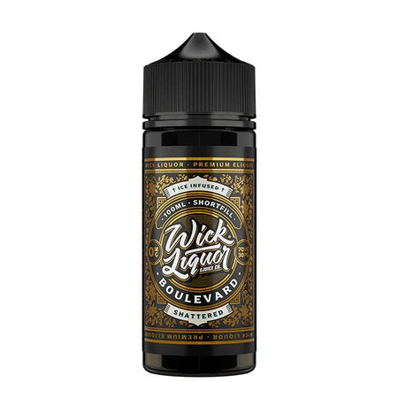 Wick Liquor Shattered E-Liquid Boulevard shattered 100ml shortfill bottle on a white background - uk vape sales