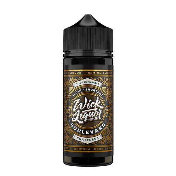 Wick Liquor Shattered E-Liquid Boulevard shattered 100ml shortfill bottle on a white background - uk vape sales